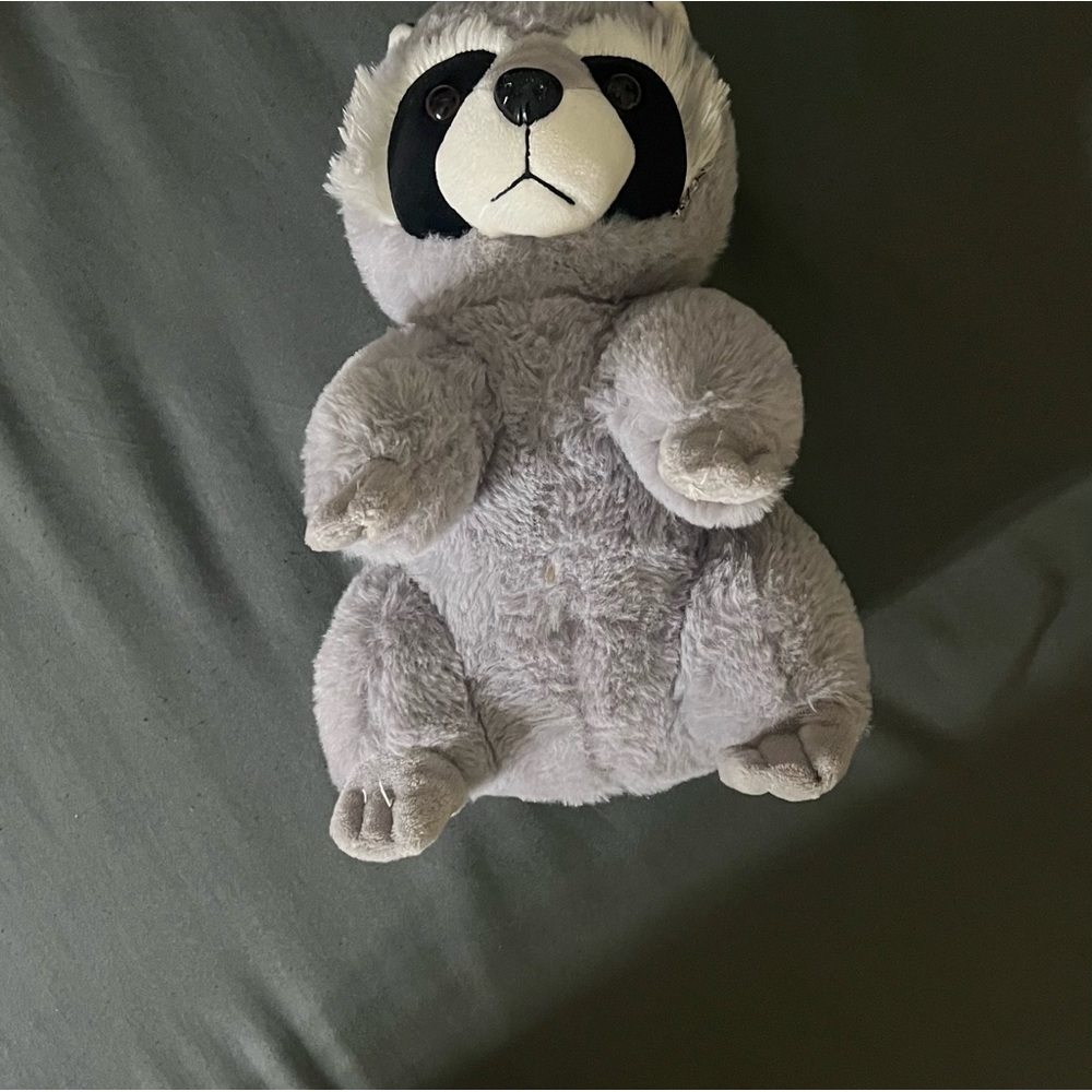 Black and Gray Raccoon Plush Toy with Soft Fur